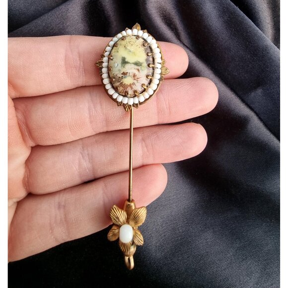 Rare Find Vintage 1930s MIRIAM HASKELL Unsigned Baroque Style Gold Toned Stick H - Picture 5 of 6